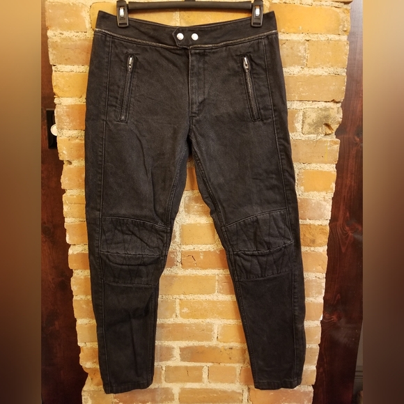 ISABEL MARANT POUR H&M BLACK MOTO JEANS ZIPPERS PUNK ROCKER BIKER FALL WINTER 34 - Picture 2 of 9